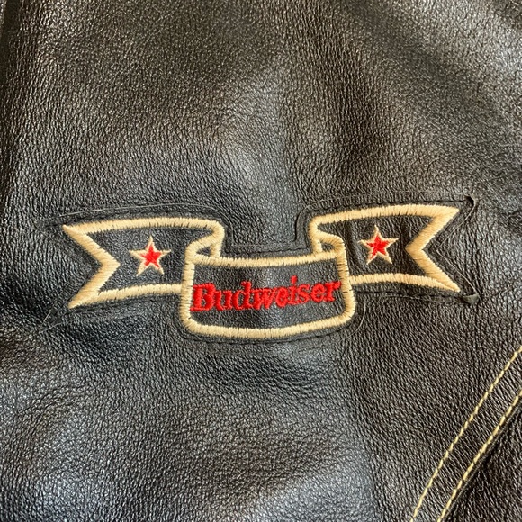 RARE Vintage Michael Hoban Where MI Budweiser USA Flag Leather Bomber Jacket - Picture 8 of 12